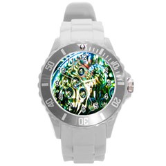 Dark Abstract Bubbles Round Plastic Sport Watch (l) by Nexatart