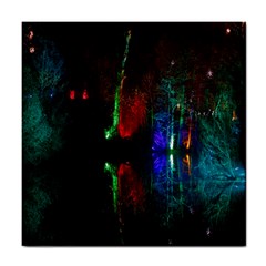 Illuminated Trees At Night Near Lake Tile Coasters by Nexatart