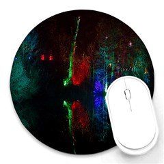 Illuminated Trees At Night Near Lake Round Mousepads by Nexatart