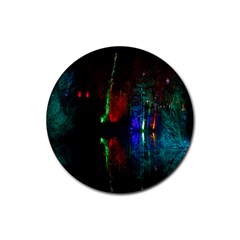 Illuminated Trees At Night Near Lake Rubber Round Coaster (4 Pack)  by Nexatart