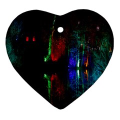 Illuminated Trees At Night Near Lake Heart Ornament (two Sides) by Nexatart