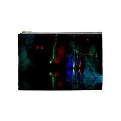 Illuminated Trees At Night Near Lake Cosmetic Bag (medium)  by Nexatart