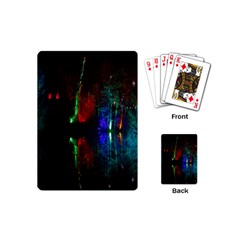 Illuminated Trees At Night Near Lake Playing Cards (mini)  by Nexatart