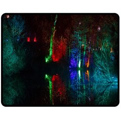 Illuminated Trees At Night Near Lake Double Sided Fleece Blanket (medium)  by Nexatart