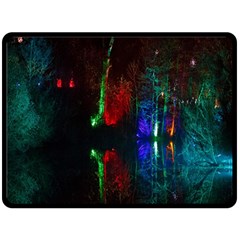 Illuminated Trees At Night Near Lake Double Sided Fleece Blanket (large)  by Nexatart