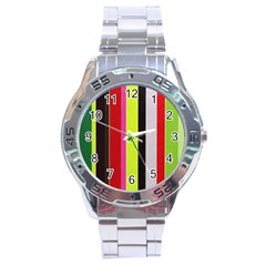 Stripe Background Stainless Steel Analogue Watch by Nexatart