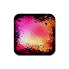 Floral Frame Surrealistic Rubber Coaster (square)  by Nexatart