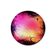 Floral Frame Surrealistic Rubber Coaster (round)  by Nexatart