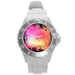 Floral Frame Surrealistic Round Plastic Sport Watch (L) Front