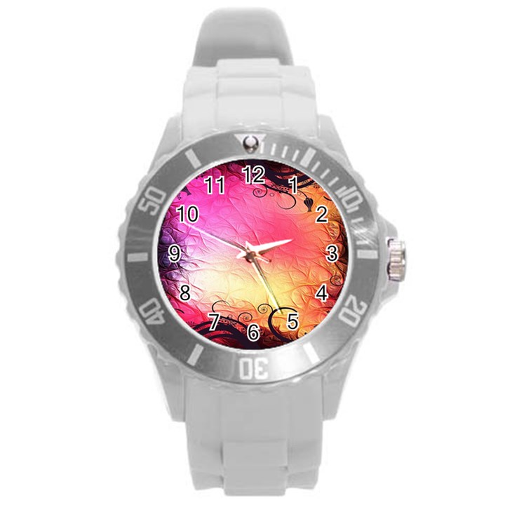 Floral Frame Surrealistic Round Plastic Sport Watch (L)