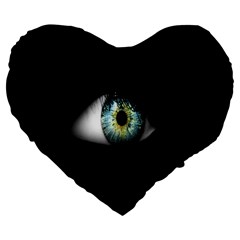 Eye On The Black Background Large 19  Premium Flano Heart Shape Cushions by Nexatart