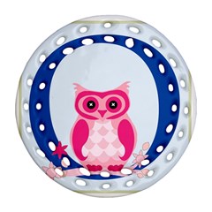 Alphabet Letter O With Owl Illustration Ideal For Teaching Kids Round Filigree Ornament (two Sides) by Nexatart