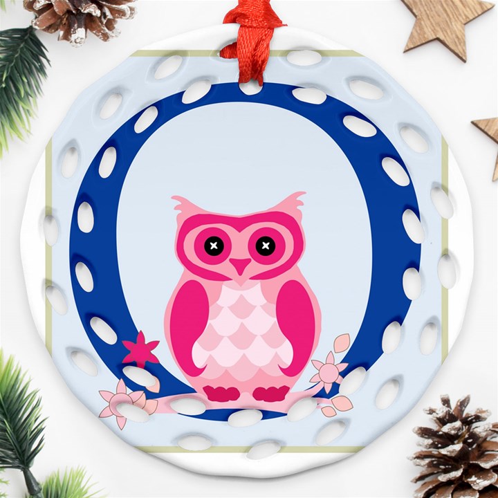 Alphabet Letter O With Owl Illustration Ideal For Teaching Kids Round Filigree Ornament (Two Sides)