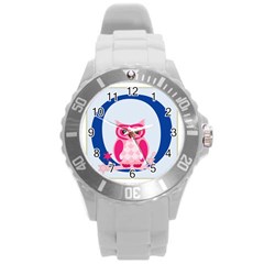 Alphabet Letter O With Owl Illustration Ideal For Teaching Kids Round Plastic Sport Watch (l) by Nexatart