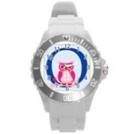 Alphabet Letter O With Owl Illustration Ideal For Teaching Kids Round Plastic Sport Watch (L) Front