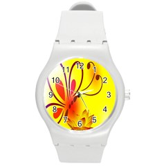 Butterfly Background Wallpaper Texture Round Plastic Sport Watch (m) by Nexatart