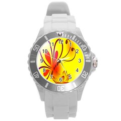 Butterfly Background Wallpaper Texture Round Plastic Sport Watch (l) by Nexatart