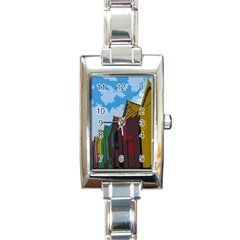 Brightly Colored Dressing Huts Rectangle Italian Charm Watch by Nexatart