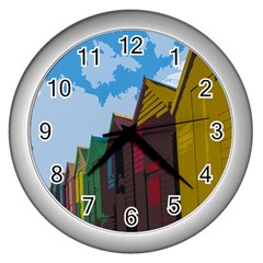 Brightly Colored Dressing Huts Wall Clocks (silver)  by Nexatart