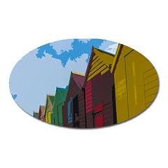 Brightly Colored Dressing Huts Oval Magnet by Nexatart