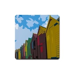 Brightly Colored Dressing Huts Square Magnet by Nexatart