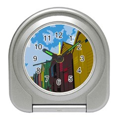 Brightly Colored Dressing Huts Travel Alarm Clocks by Nexatart