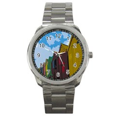 Brightly Colored Dressing Huts Sport Metal Watch by Nexatart