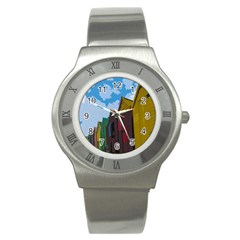 Brightly Colored Dressing Huts Stainless Steel Watch by Nexatart