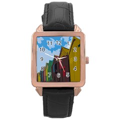 Brightly Colored Dressing Huts Rose Gold Leather Watch  by Nexatart