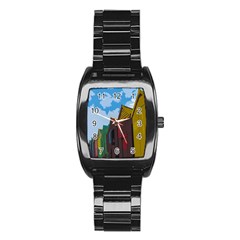 Brightly Colored Dressing Huts Stainless Steel Barrel Watch by Nexatart