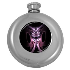 Angry Mantis Fractal In Shades Of Purple Round Hip Flask (5 Oz) by Nexatart