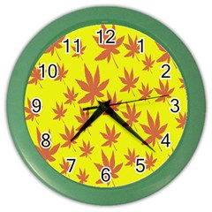 Autumn Background Color Wall Clocks by Nexatart