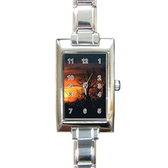 Sunset At Nature Landscape Rectangle Italian Charm Watch by dflcprints