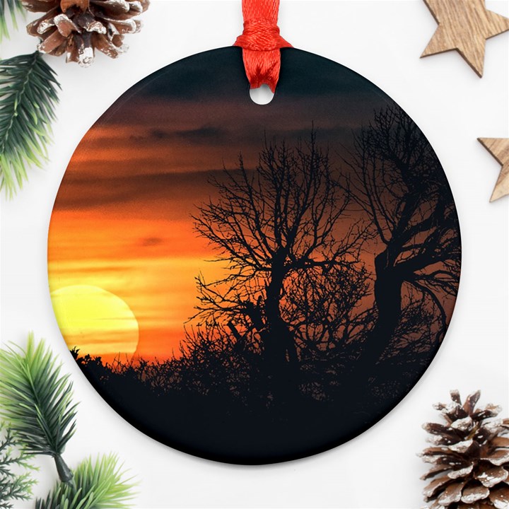 Sunset At Nature Landscape Ornament (Round)