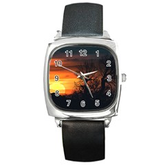 Sunset At Nature Landscape Square Metal Watch by dflcprints