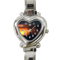 Sunset At Nature Landscape Heart Italian Charm Watch by dflcprints