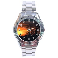 Sunset At Nature Landscape Stainless Steel Analogue Watch by dflcprints