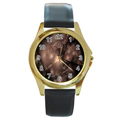 A Fractal Image In Shades Of Brown Round Gold Metal Watch by Nexatart