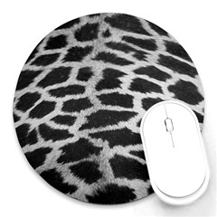 Black And White Giraffe Skin Pattern Round Mousepads by Nexatart