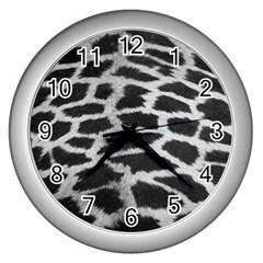 Black And White Giraffe Skin Pattern Wall Clocks (silver)  by Nexatart