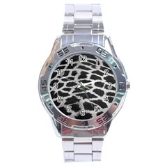 Black And White Giraffe Skin Pattern Stainless Steel Analogue Watch by Nexatart