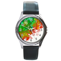 Digitally Painted Messy Paint Background Textur Round Metal Watch by Nexatart