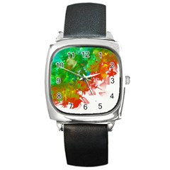 Digitally Painted Messy Paint Background Textur Square Metal Watch by Nexatart