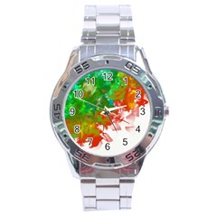 Digitally Painted Messy Paint Background Textur Stainless Steel Analogue Watch by Nexatart