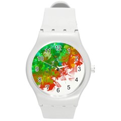 Digitally Painted Messy Paint Background Textur Round Plastic Sport Watch (m) by Nexatart