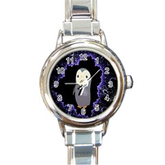 Fractal Image With Penguin Drawing Round Italian Charm Watch by Nexatart