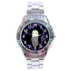 Fractal Image With Penguin Drawing Stainless Steel Analogue Watch by Nexatart