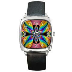 Fractal Butterfly Square Metal Watch by Nexatart