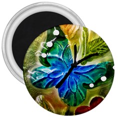 Blue Spotted Butterfly Art In Glass With White Spots 3  Magnets by Nexatart