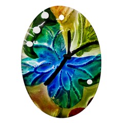 Blue Spotted Butterfly Art In Glass With White Spots Ornament (oval) by Nexatart